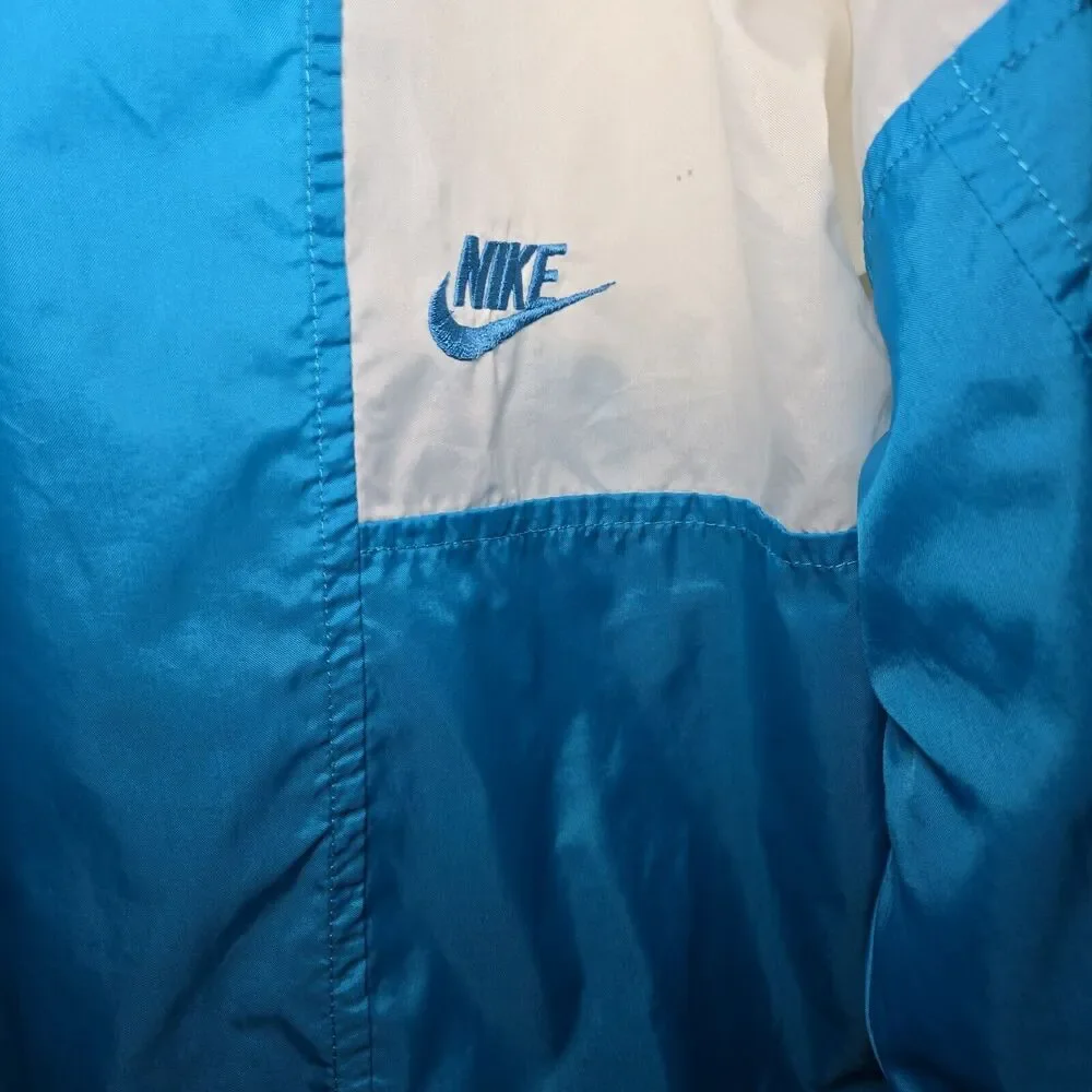 Nike Vintage 90s Blue Color Block Mens Hooded Windbreaker Jacket Large